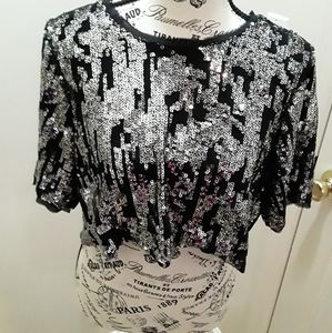Sheer, mesh, sequin crop top